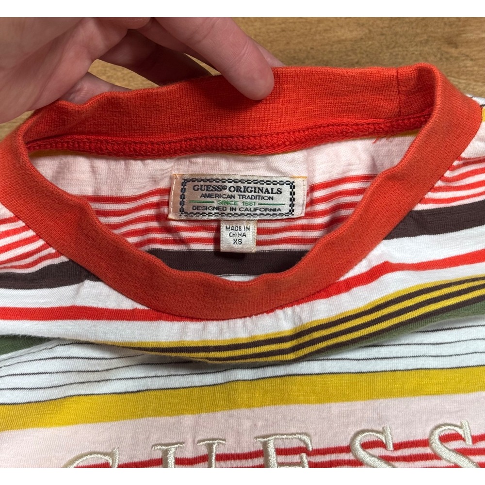 Guess Originals Brighton Striped Tee Multicolor Embroidered Logo Y2K Men XS - Picture 4 of 5
